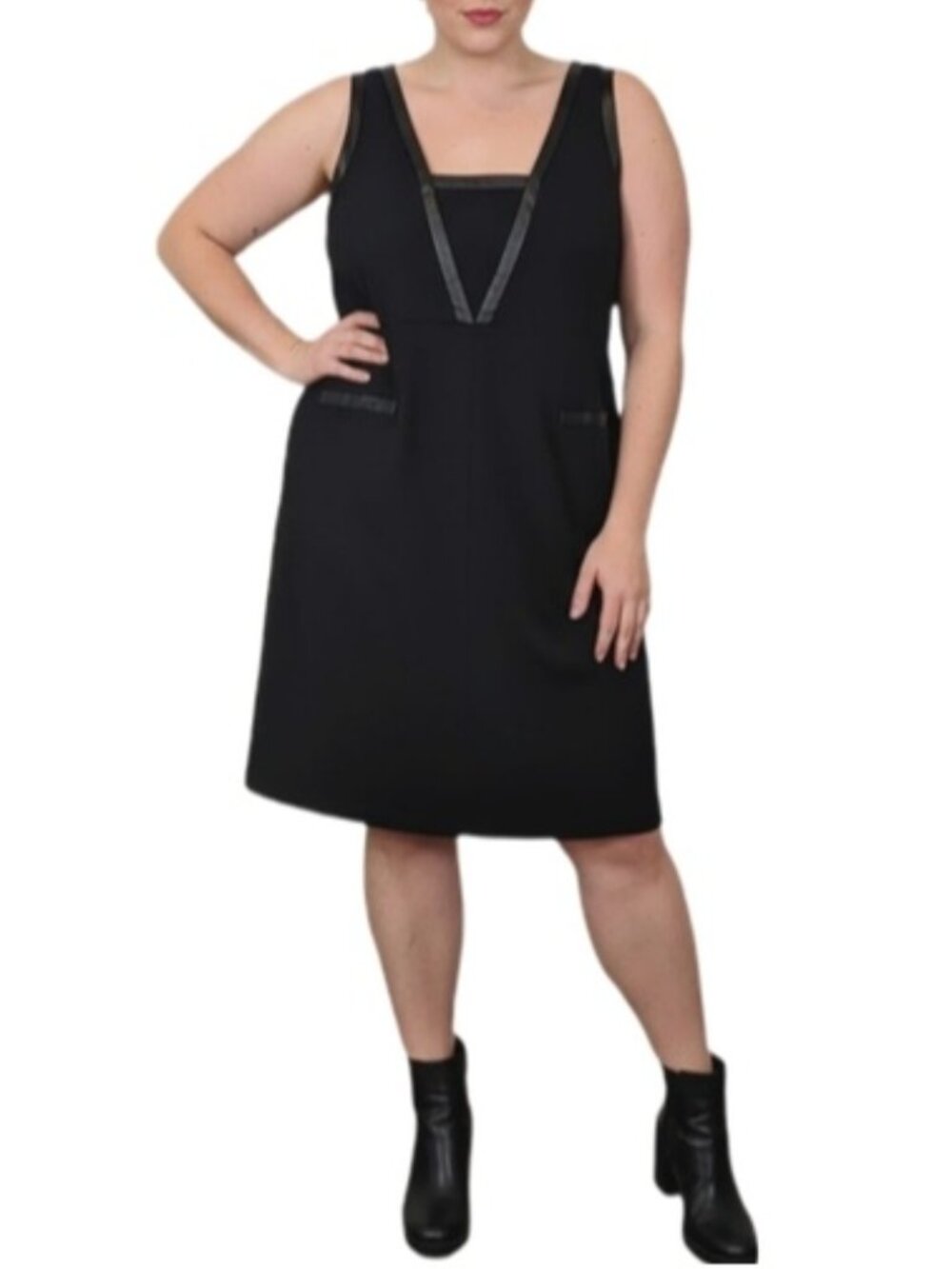 Michel Studio Sheath Dress Sleeveless Black Faux Leather Womens Plus Size 3X